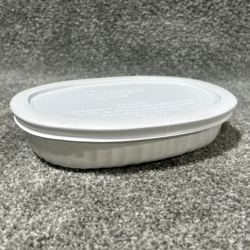 Corning Ware French White Individual Casserole Dish & Plastic Lid 15oz Oval